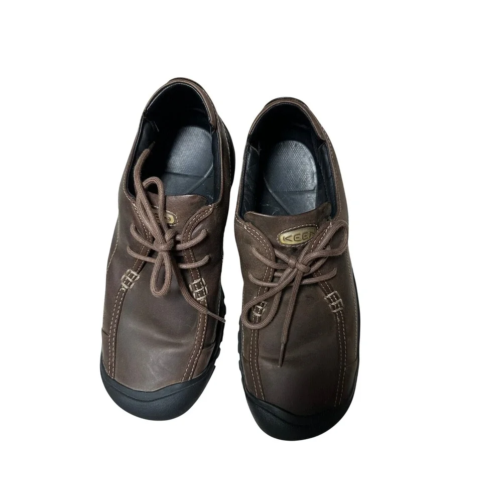 KEEN Presidio Mens Brown Leather Oxford Walking Hiking Shoes Size 10